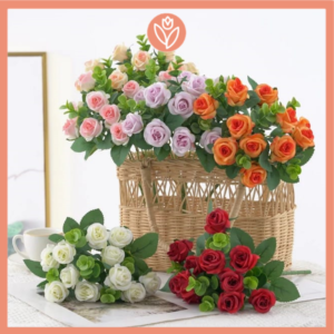 TULIP PAPERIE ✿ ARTIFICIAL FLOWER MINI ROSES MIX EUCALYPTUS FLOWER BUNDLE 11 STEM BUNGA MAWAR MEKAR HIAS PALSU PLASTIK DEKORASI